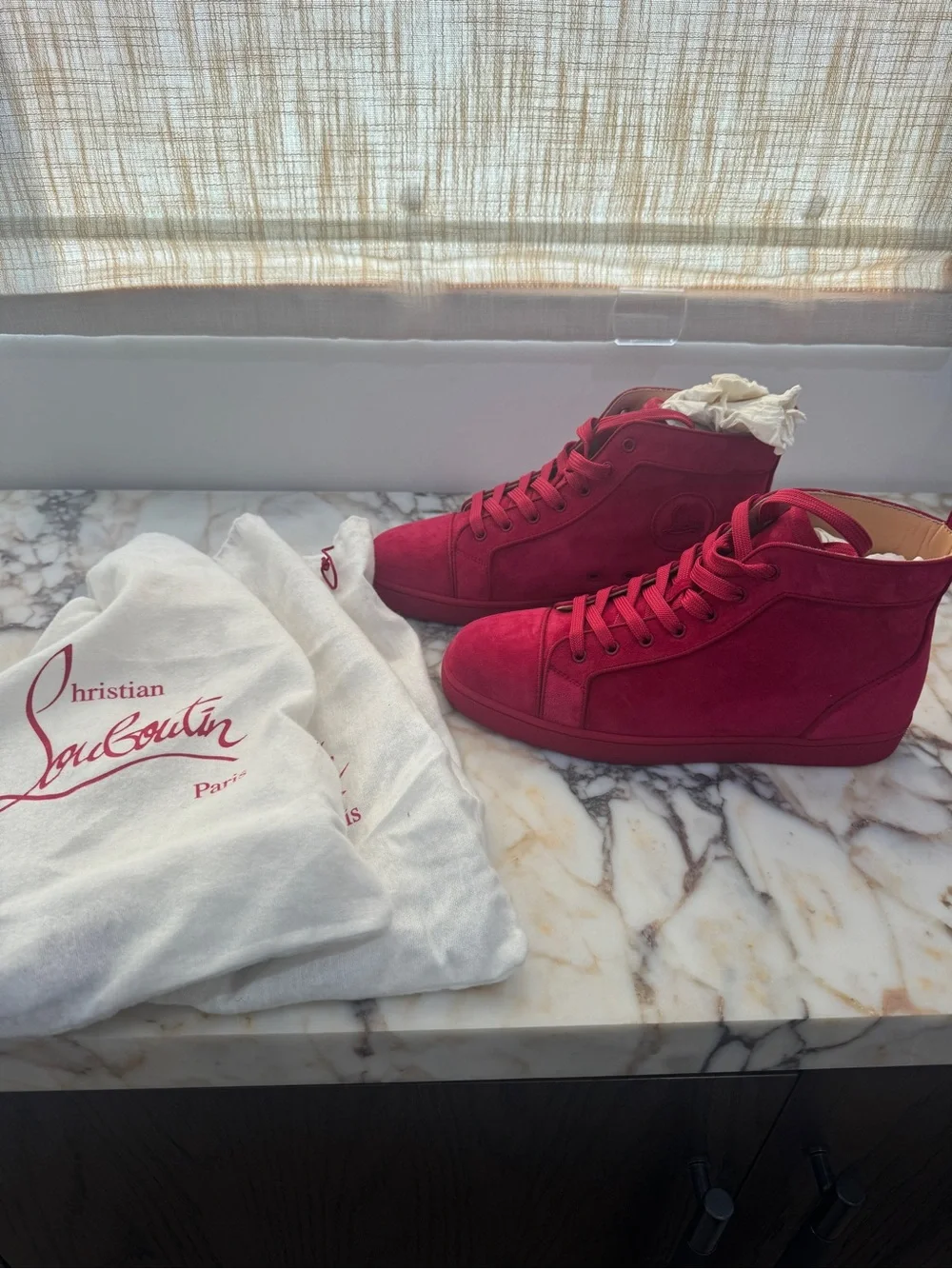 Christian Louboutin Cherry Red Suede High-Top Sneakers